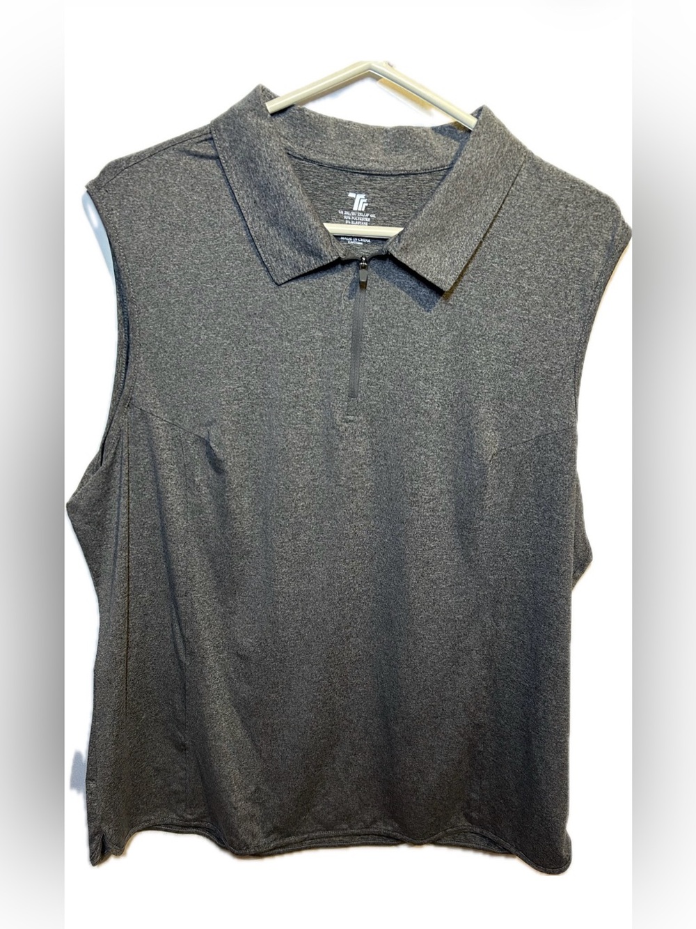 Women's Sleeveless Zip Polo Top - Charcoal Gray